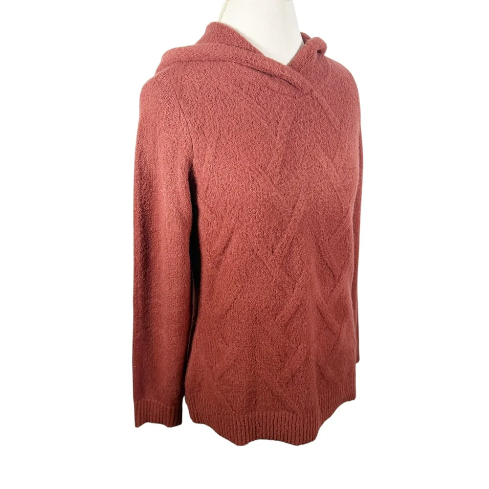 Coldwater Creek Rust Brown Cable Knit Hoodie Sweater Soft Relaxed Chic size XS